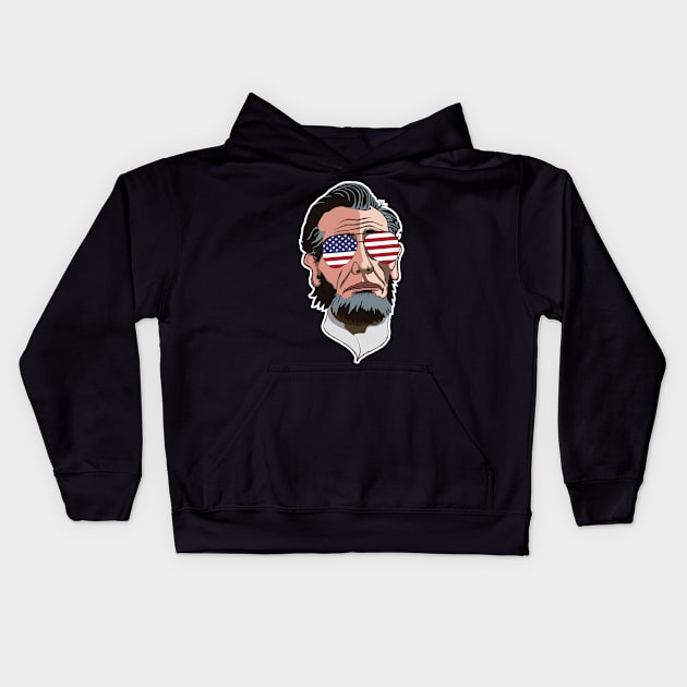 Abraham Lincoln Funny USA Sunglasses Wearing Comic Style Kids Hoodie by FancyTeeDesigns